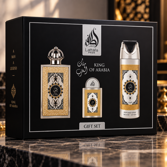 Lattafa King of Arábia Gift set 4pc -Masculino